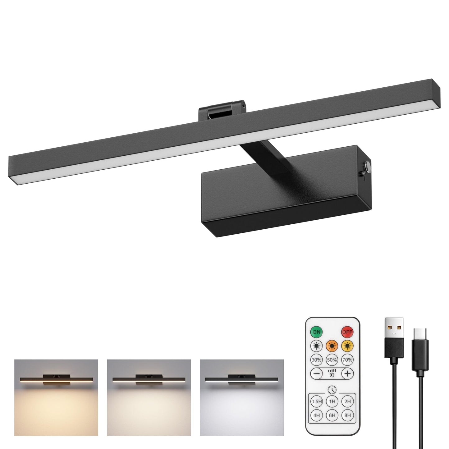 Aoceley Wall Sconce Light, 10000mAh USB-C Rechargeable, 3CCT Dimmable, Remote/Touch Control, Aluminum, Black, Model 7520