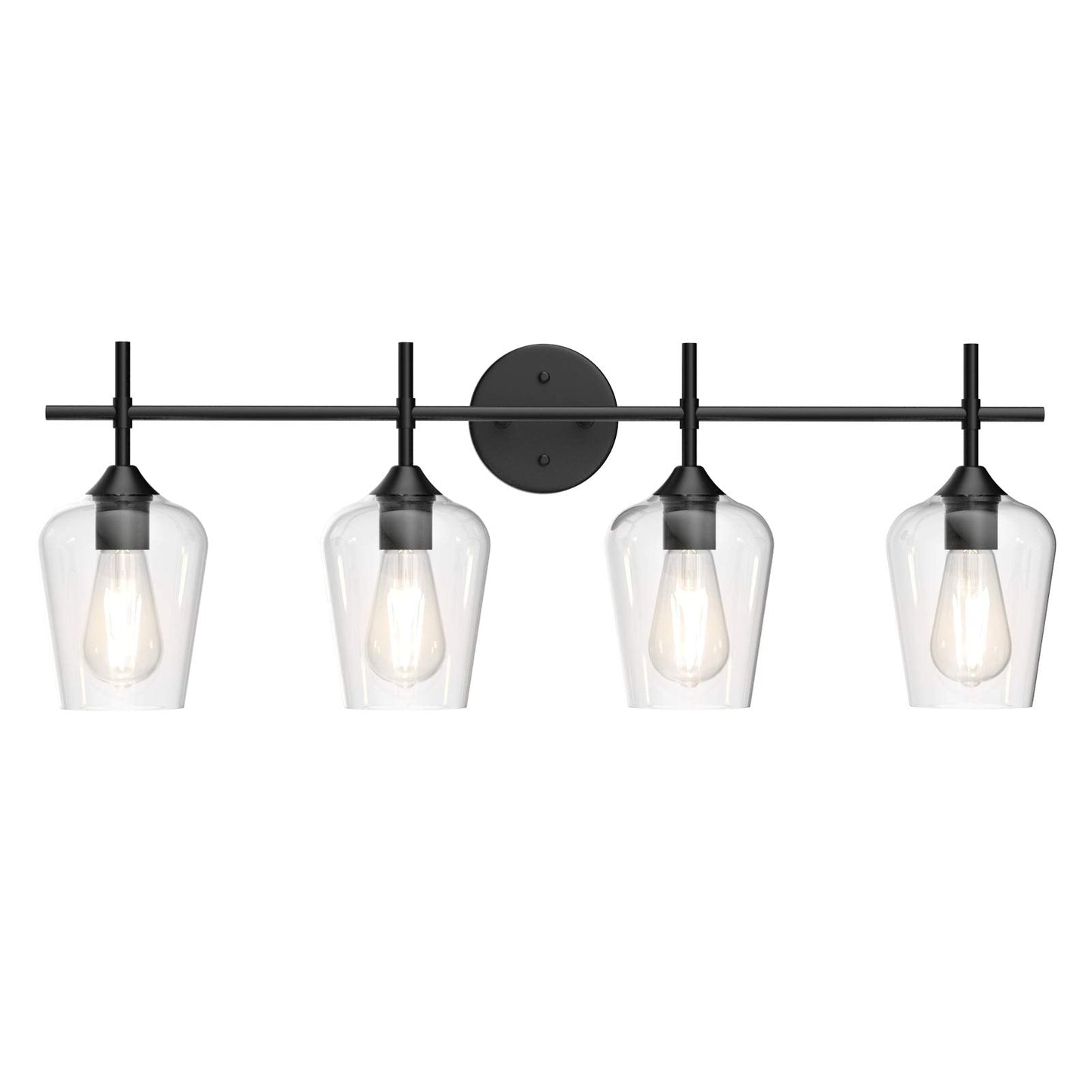 Ralbay 4-Light Vintage Bathroom Vanity Lighting, Industrial Matte Black Finish, Clear Glass Sconce, Model 2031, Farmhouse Style