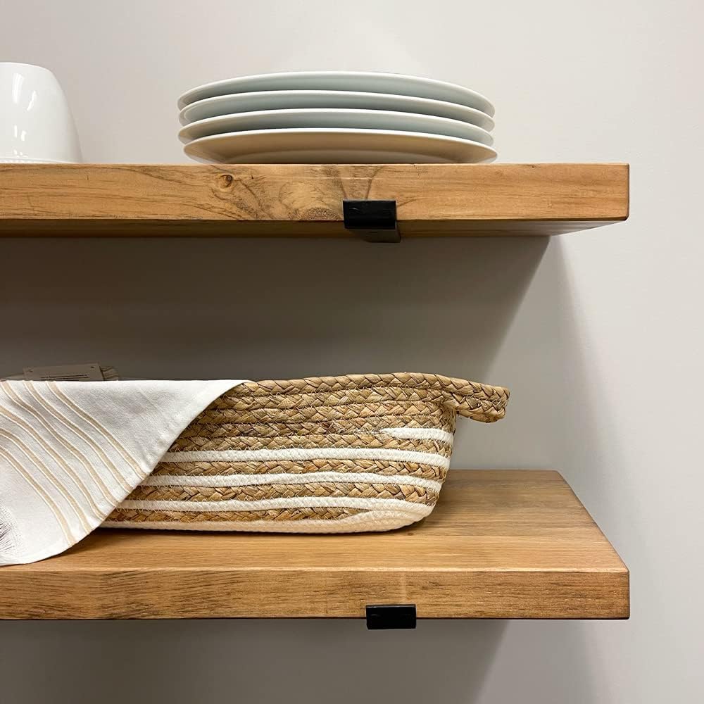 Rustic Shelves with J-Brackets Set of 2, Industrial Shelf, Kitchen Shelves, Solid Wood, Decorative Wall Storage, Heavy Duty, URBANDI (Brown, 12Wx10D)