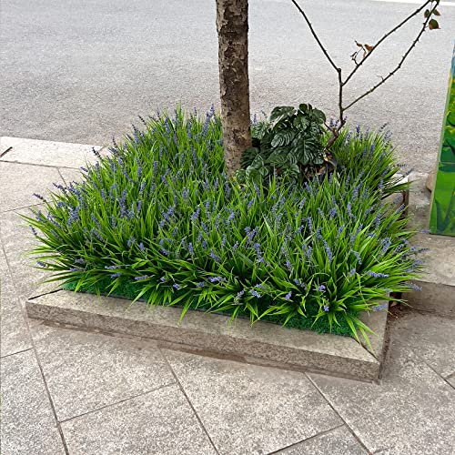 alyptus 12 Bundles Artificial Plants Outdoor Fake Monkey Grass with Flowers for Pot UV Resistant Plant Decor for Window Ga...