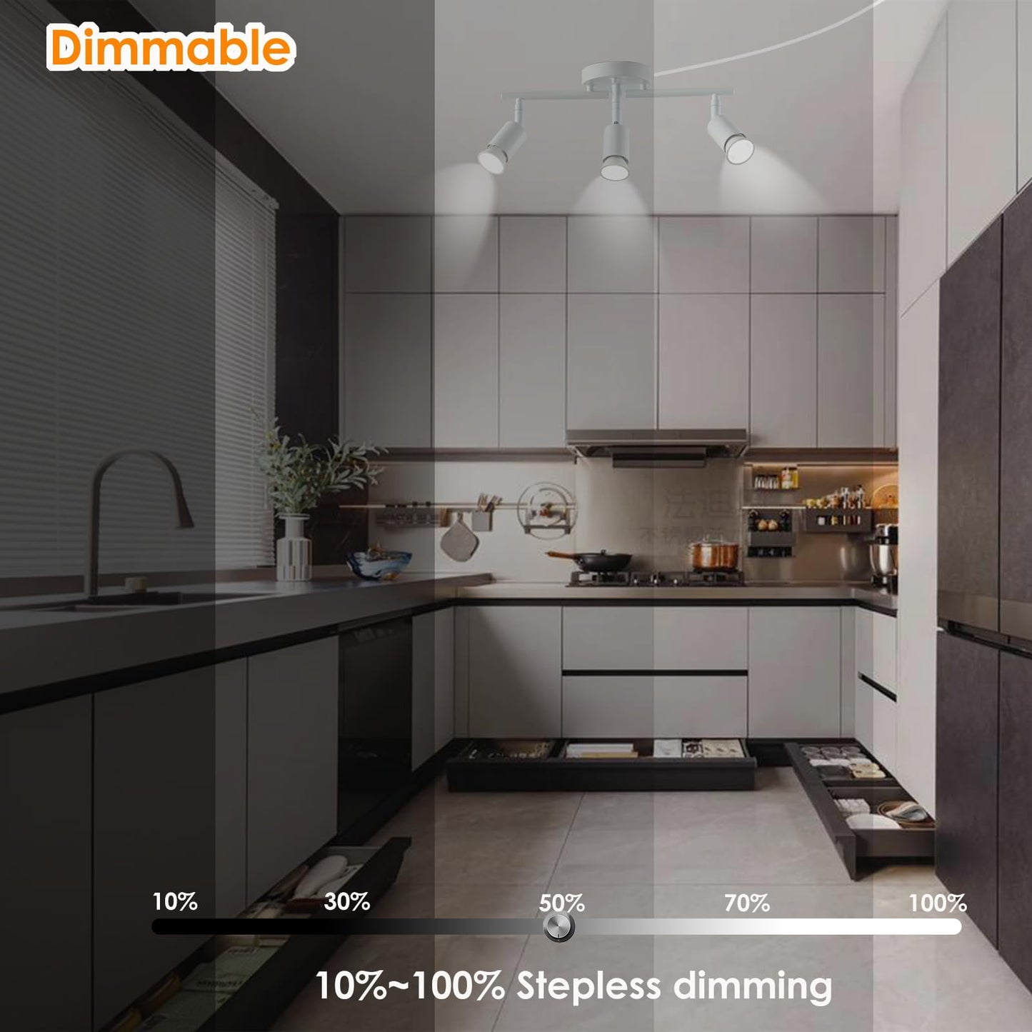 Vivihobb Dimmable Plug In Track Light White 3 Light Plug In Ceiling Lighting Fixture With 16.4 Long Cord 4 Way Ceiling Spotlight Rotatable Wall Mount Light Head Led Dimmable Spot Bulbs Included