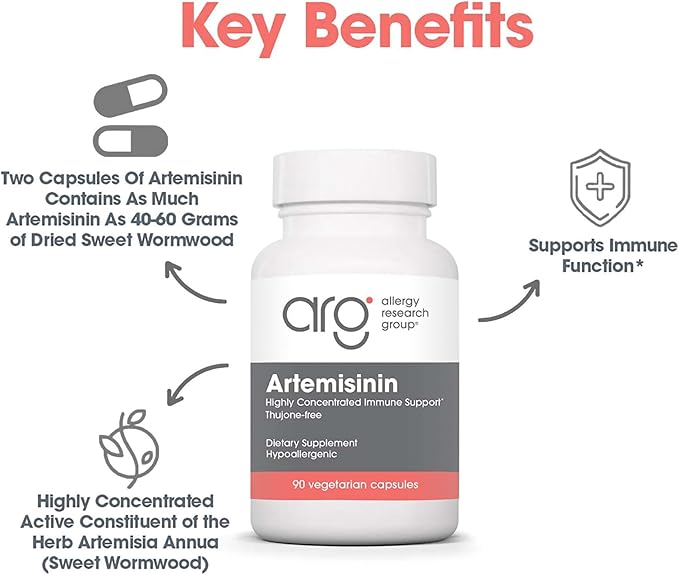 Allergy Research Group Artemisinin Supplement - GI Tract Support, Pure Qinghaosu from Artemisia annua, Thujone-Free, Hypoallergenic, Vegetarian Capsules - 90 Count