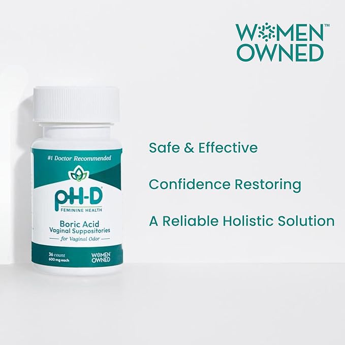 pH-D Feminine Health Support - 600 mg Boric Acid Suppositories - Woman Owned - for Vaginal Odor Use - 36 Count