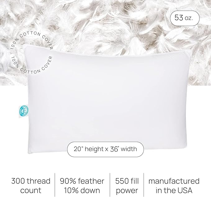 East Coast Bedding Pure Dream Firm Pillow - King Pillows Medium Support, King Size 20x36 Inch Goose Feather Down Pillows, 100% Cotton Shell, Set of 2