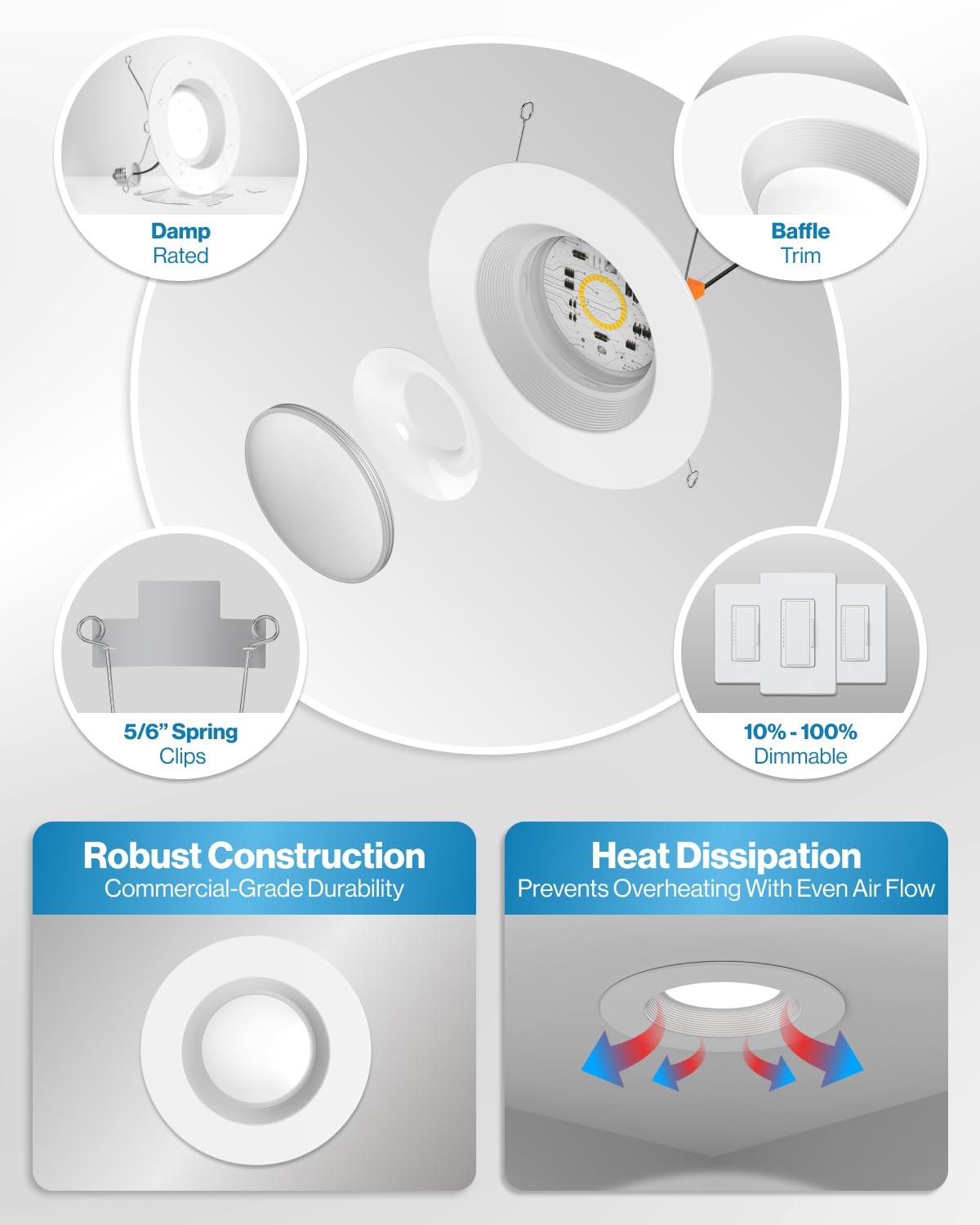 Sunco 96 Pack 6 Inch LED Recessed Light, Retrofit Downlight Can Lights for Ceiling, Baffle Trim, 1050 LM, 13W (75W Equivalent), 5000K Daylight, Dimmable, Damp Rated UL.