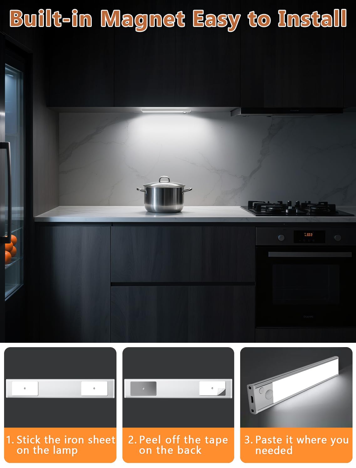 Vozuji Under Cabinet Rechargeable Lighting: Motion Sensor Dimmable Lights Indoor - Battery Operated Lights - Wireless Activated Closet Light Magnetic Led Light For Kitchen Home Bathroom Counter Shelf