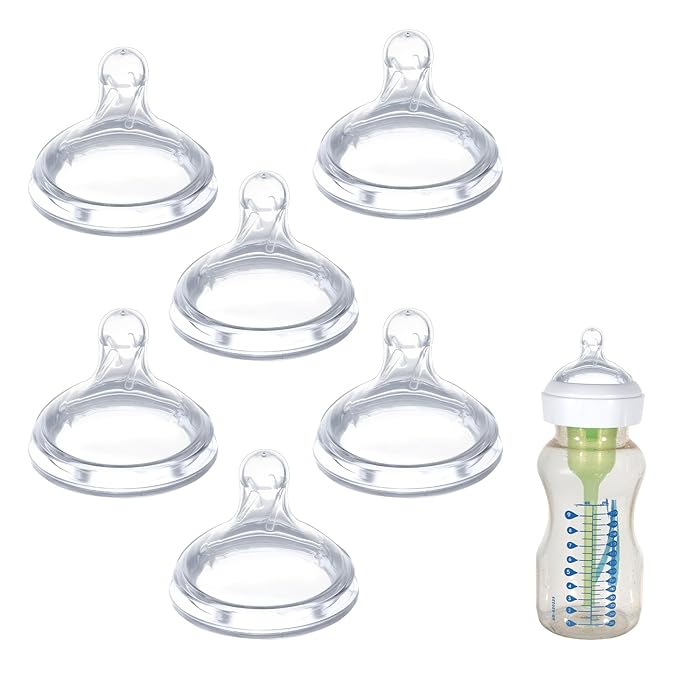 6 Pack Replacement Nipples Compatible with Dr Brown Wide Bottle, Silicone Nipples for Bottle, BPA-Free, Durable and Soft Nipple (M, Medium Flow)