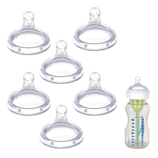 6 Pack Replacement Nipples Compatible with Dr Brown Wide Bottle, Silicone Nipples for Bottle, BPA-Free, Durable and Soft Nipple (L, Fast Flow)