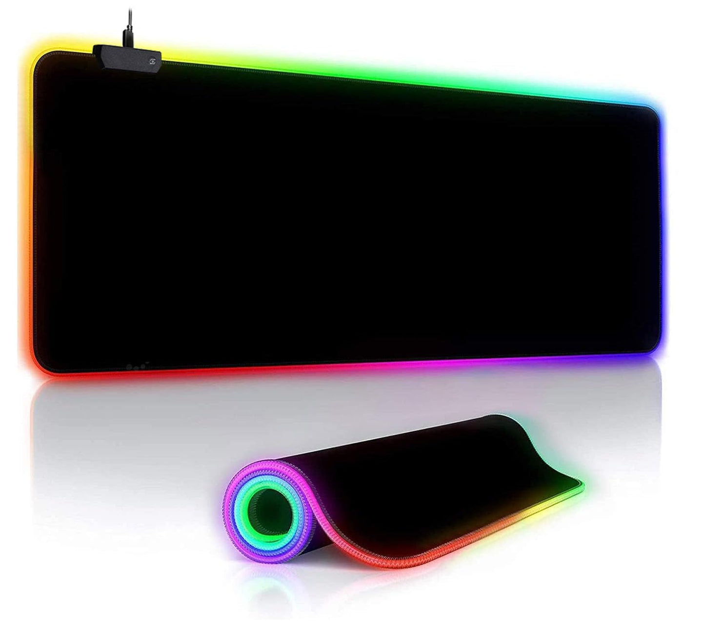RGB Gaming Mouse Pad-14 Lights Modes-Large LED Extended Mousepad- USB Ports Ultra-Large Size Soft Extra Extended Mousepad, Anti-Slip Rubber Base Computer Keyboard Mat 31.5X 11.8in, Black