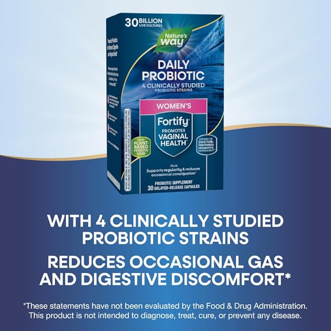 Nature's Way Fortify Daily Probiotic for Women, 30 Billion Live Cultures, 10 Strains, Prebiotics, Supports Digestive & Immune Health*, No Refrigeration Required, 30 Capsules (Packaging May Vary)