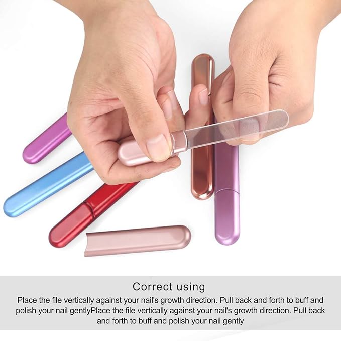 Premium Glass Nail File with Case, Crystal Diamond Salon Best Beauty Nail Buffer for Natural and Acrylic Nails Christmas Gift for Woman and Man,Rose Red