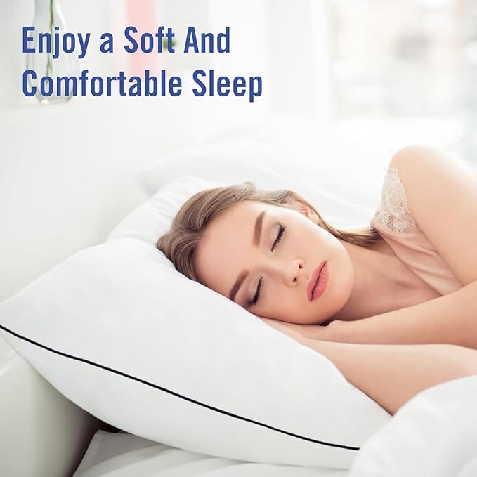 Hotel Collection Bed Pillows for Sleeping 4 Pack Standard Size Cooling Pillows Set of 4 for Back, Stomach or Side Sleepers, Super Soft Down Alternative Microfiber Filled Pillows