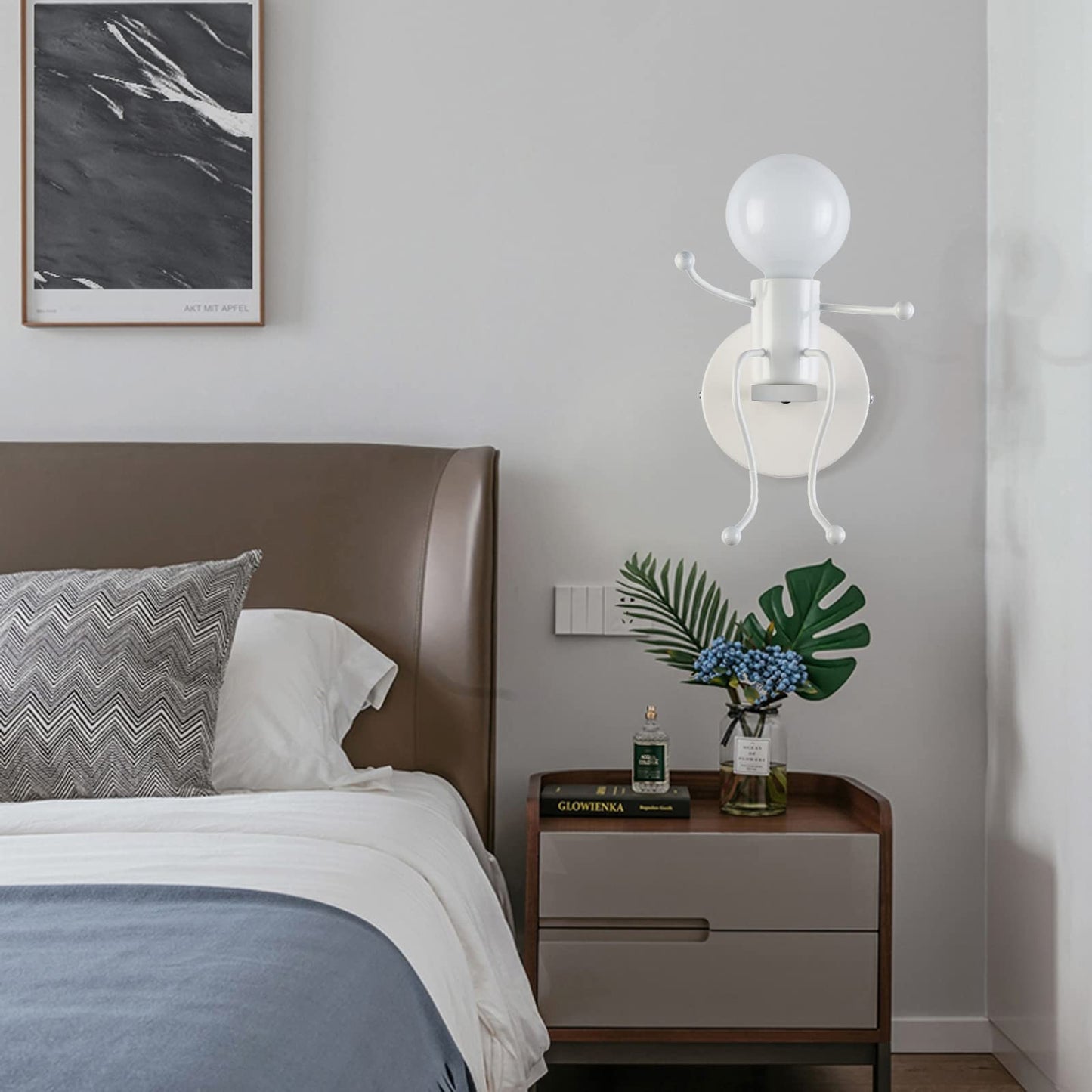 SOUTHPO Mini Wall Light Fixture, Metal Iron, White, E26 Base, Creative Little People Design, Indoor Decoration, Single Size