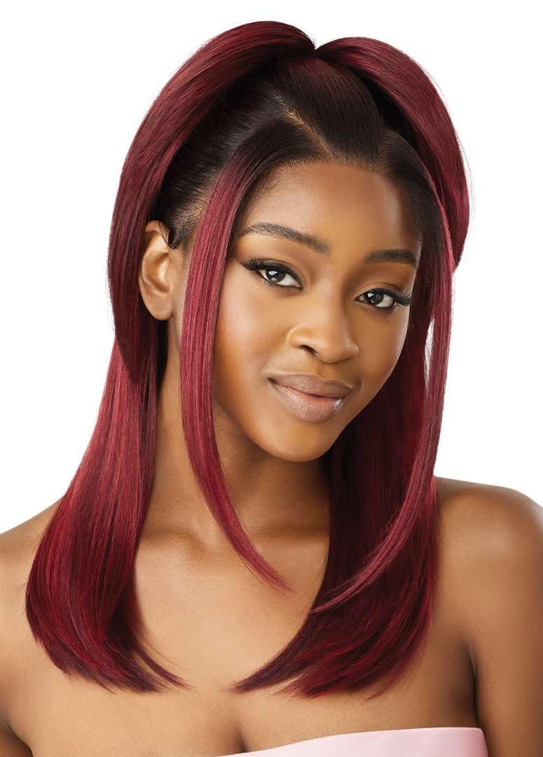 Outre Airtied 100% Fully Hand-Tied Wig - Human Hair Blend - Sleek Yaki 20 (DRST MAPLE BROWN)