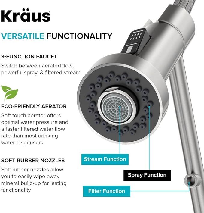 Kraus KFF-1610SFACB Bolden 2-in-1 Commercial Style Pull-Down Single Handle Filter Kitchen Faucet for Reverse Osmosis or Water Filtration System, Spot Free Antique Champagne Bronze