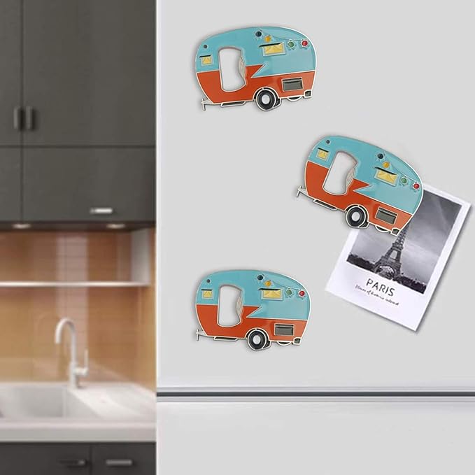 Bottle Opener Magnetic with Fridge Magnets Sticker,RV Camper Bottles Opener Caravan Bottle Beer Opener Unique Beer Gift Idea for Camper Lovers Cool Gadgets Outdoor Picnic Home Using