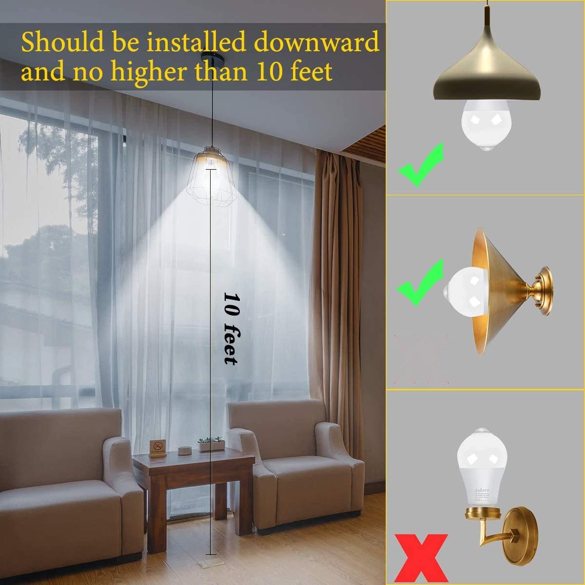 Motion Sensor Light Bulbs, Aukora 12W (100-Watt Equivalent) E26 Motion Activated Dusk to Dawn Security Light Bulb Outdoor/Indoor for Front Door Porch Garage Basement Hallway Closet(Warm White 2 Pack)