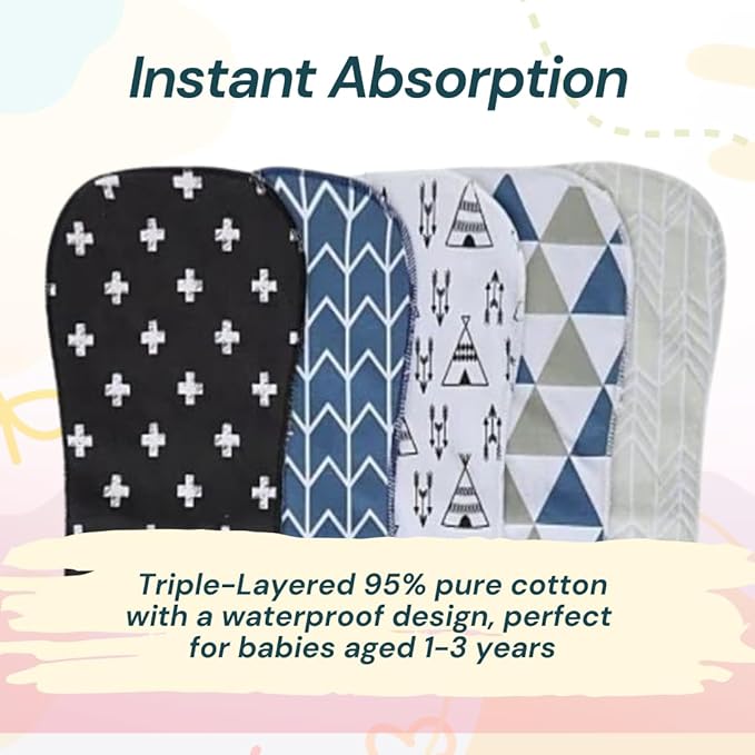 Blessique Burp Cloths Baby 5 Pieces,Waterproof Spill Proof Function, Essentials, Registry Items, Face Cloth, Face Cloth Boy Girl, Panales De para Bebes Stuff (Blue-Blackish)