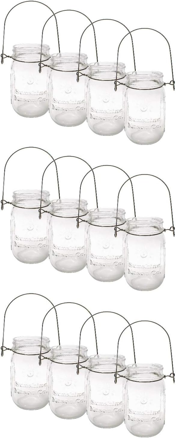 Pint Sized Glass Mason Jars with Hanger Handles Set of 12