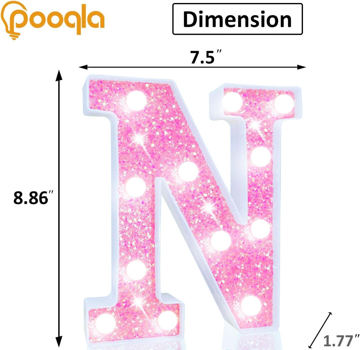 Pooqla Led Marquee Letter Lights  Light Up Letters For Birthday Decorations  Glitter Letter Sign Battery Powered Night Light Pink Party Wedding Christmas Girls Gift Bedroom Dorm Decor  Cool White N