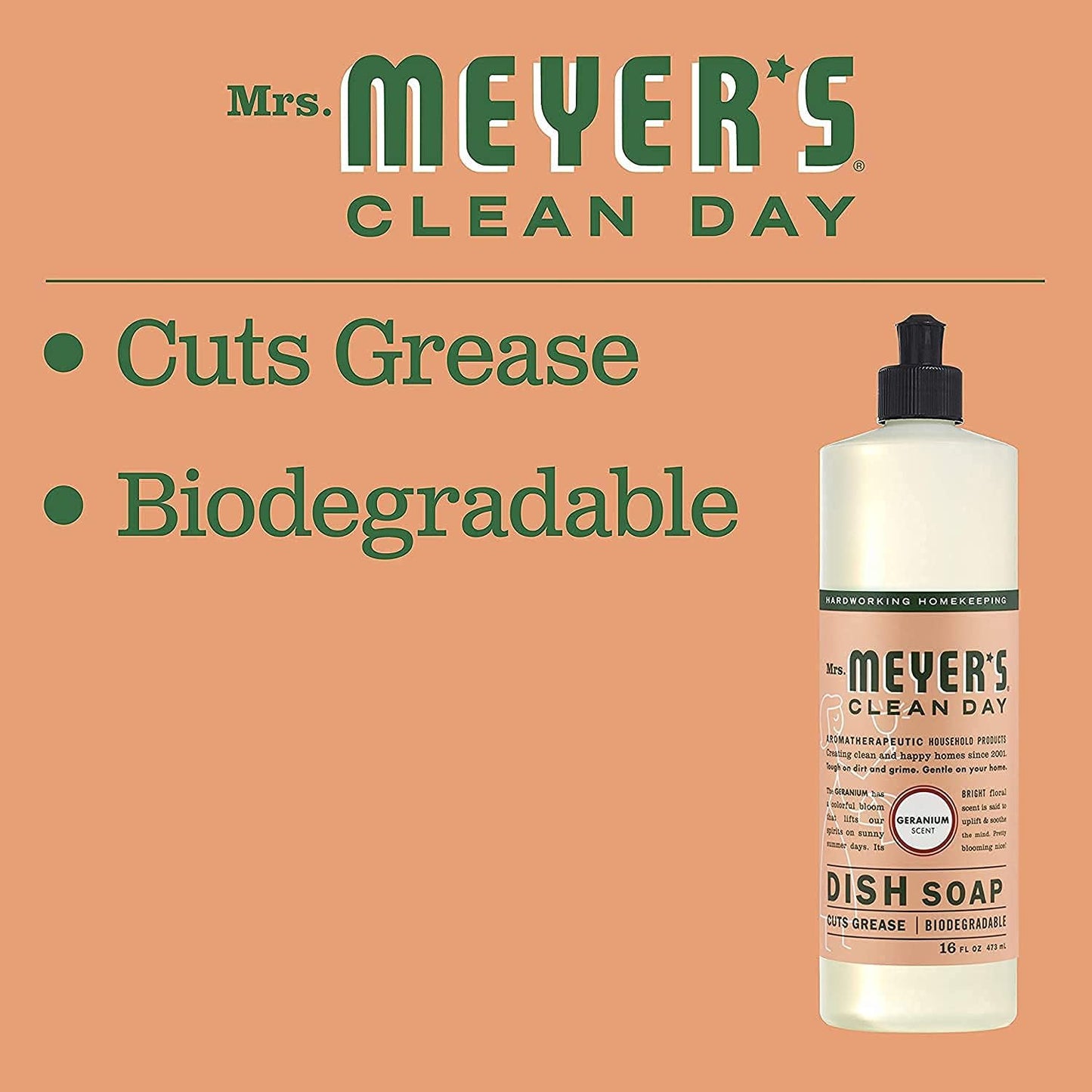 MRS. MEYER'S CLEAN DAY Dish Soap, Geranium, 16-Ounce (Pack - 6)