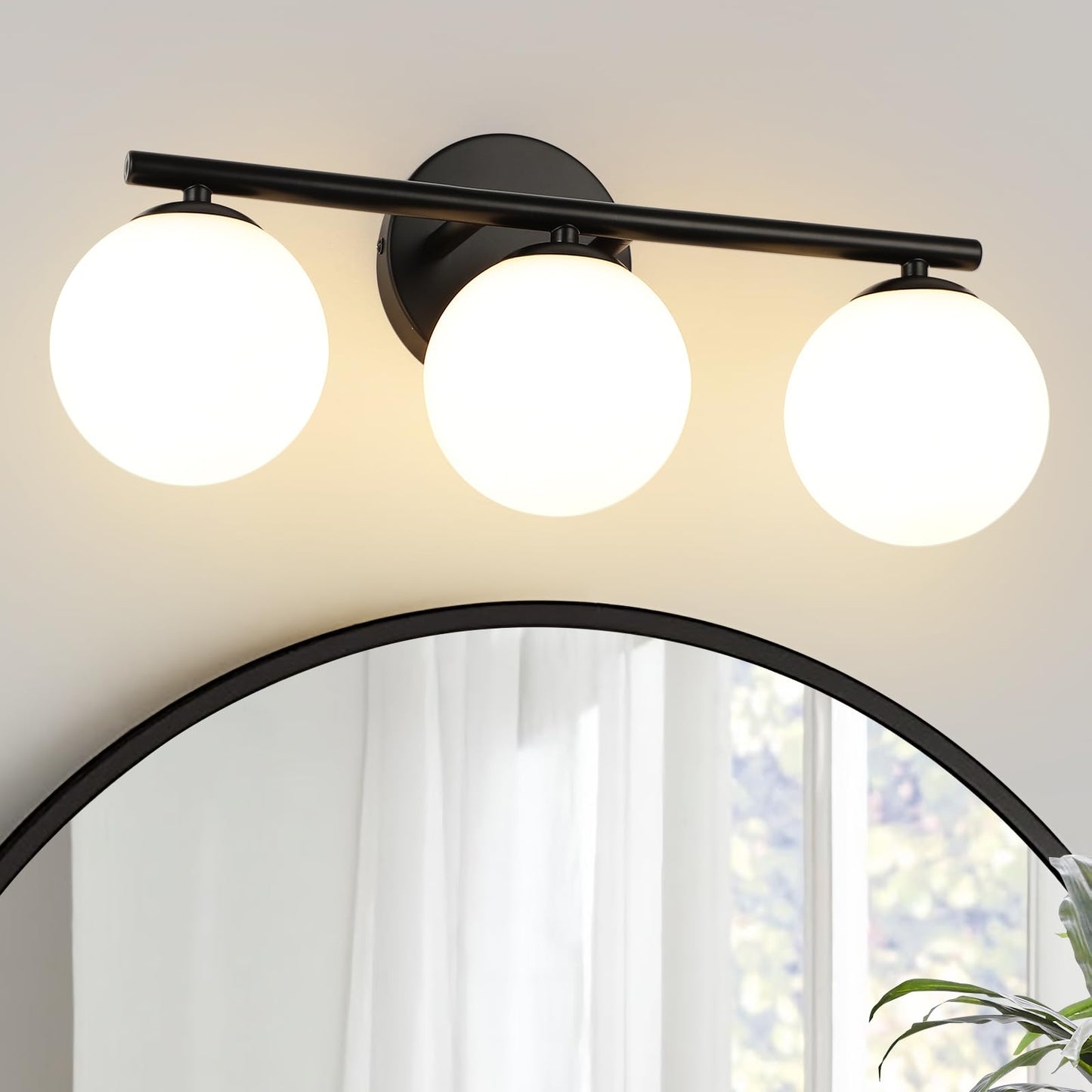 Foucasal Black Globe Bathroom Light Fixtures 3-Light Vanity Light With Plastic Milk White Globe Shades 11.81 Inch Wall Sconce Lighting Over Mirror  Vanity Lights For Bathroom Bedroom Hallway