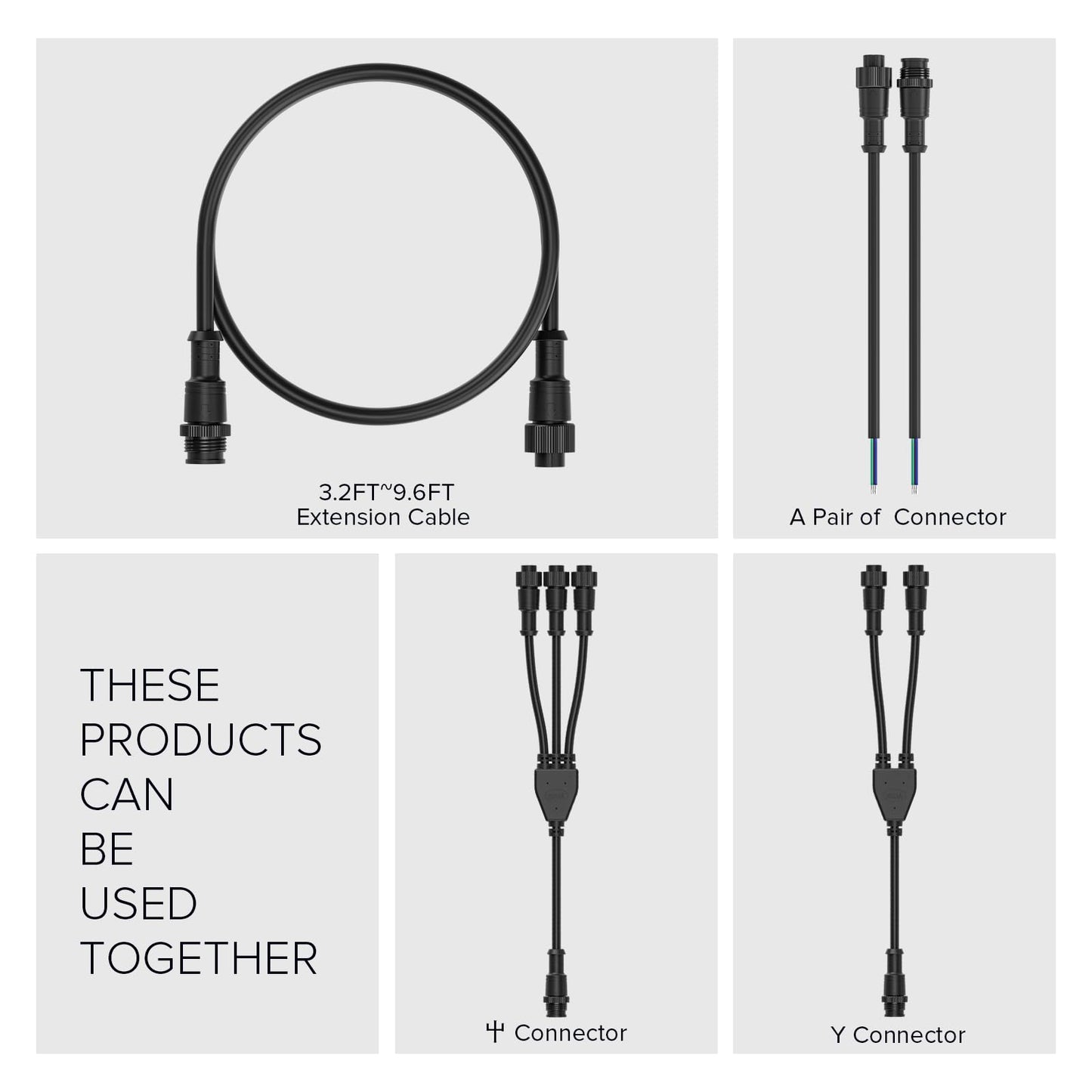 Btf-Lighting 5 Core 5 Pin Big Size Ip67 Y Shape 1 Male-Divided-2 Female Spillter Connctor Black Plastics 0.32Mm/22Awg 22Mm Metal Metal Nut Support All Btf-Lighting 5 Pin Big Size Ip67 Connectors