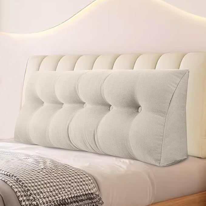 Large Triangular Headboard Pillows Long Backrest Positioning Support Bolster Cushion for Daybed Fluffy Quality Plush Body Wedge Pillow with Removable Cover(White-King-76x8x20in)