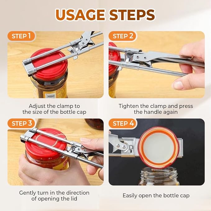 Adjustable Stainless Steel Jar Opener, 2026 New Metal Jar Opener for Canning Lids, Multifunctional Can Bottle Jar Lid Opener for Seniors (1PC)