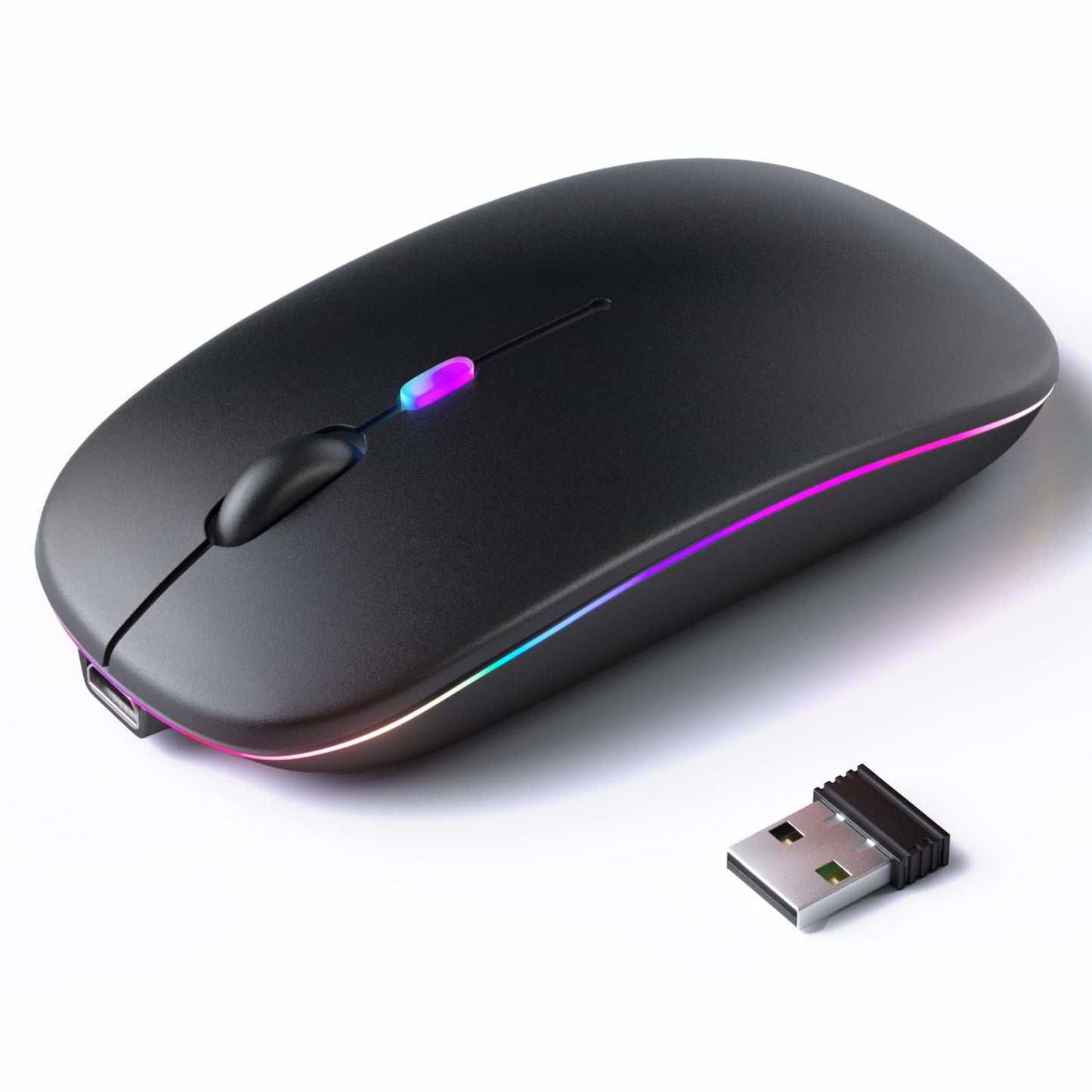 KANMABPC Wireless Bluetooth Mouse – Rechargeable, Silent, Dual Mode (Bluetooth 5.2 & USB) with LED Lights – Portable for Laptop, Desktop, & Tablet(Black)