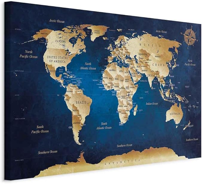 artgeist Canvas Wall Art Print World Map 35x24 in - 1pcs Picture with Acoustic Foam Sound Print Artwork Room Acoustics Soundproofing World Travel Map k-A-0107-b-a