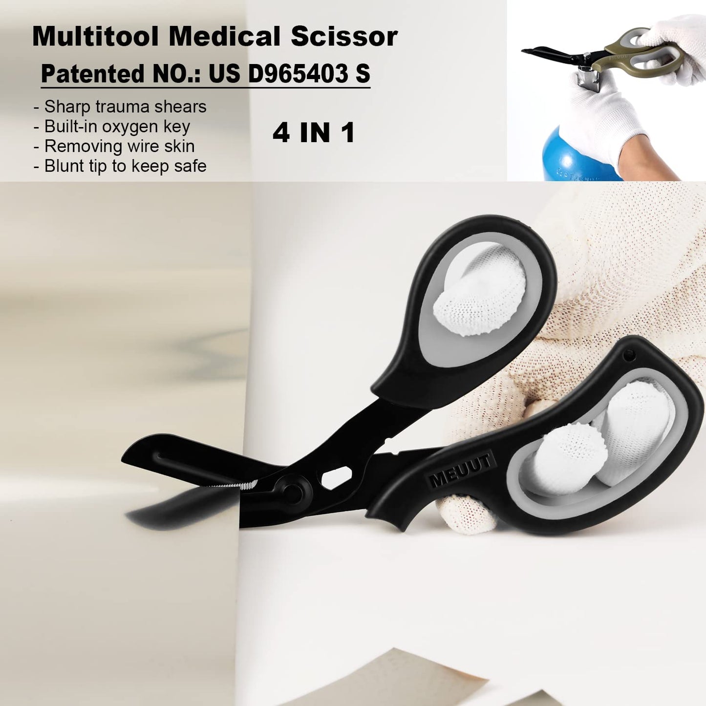 MEUUT 3 Pack Penlight & Medical Scissors- One 8 Inches Patented Trauma Shears Two LED Pen light with Four Batteries - Bandage Scissor for- Nurse, First Aid, EMT, Doctor