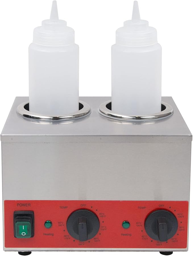 Hakka Sauce Bottle Warmer, Electric Squeeze Bottle Warmer Commercial Nacho Cheese Double Dispenser Warmer, Jam Chocolate Butter Preservation Machine 105-195℉, 110V (2 Grids)