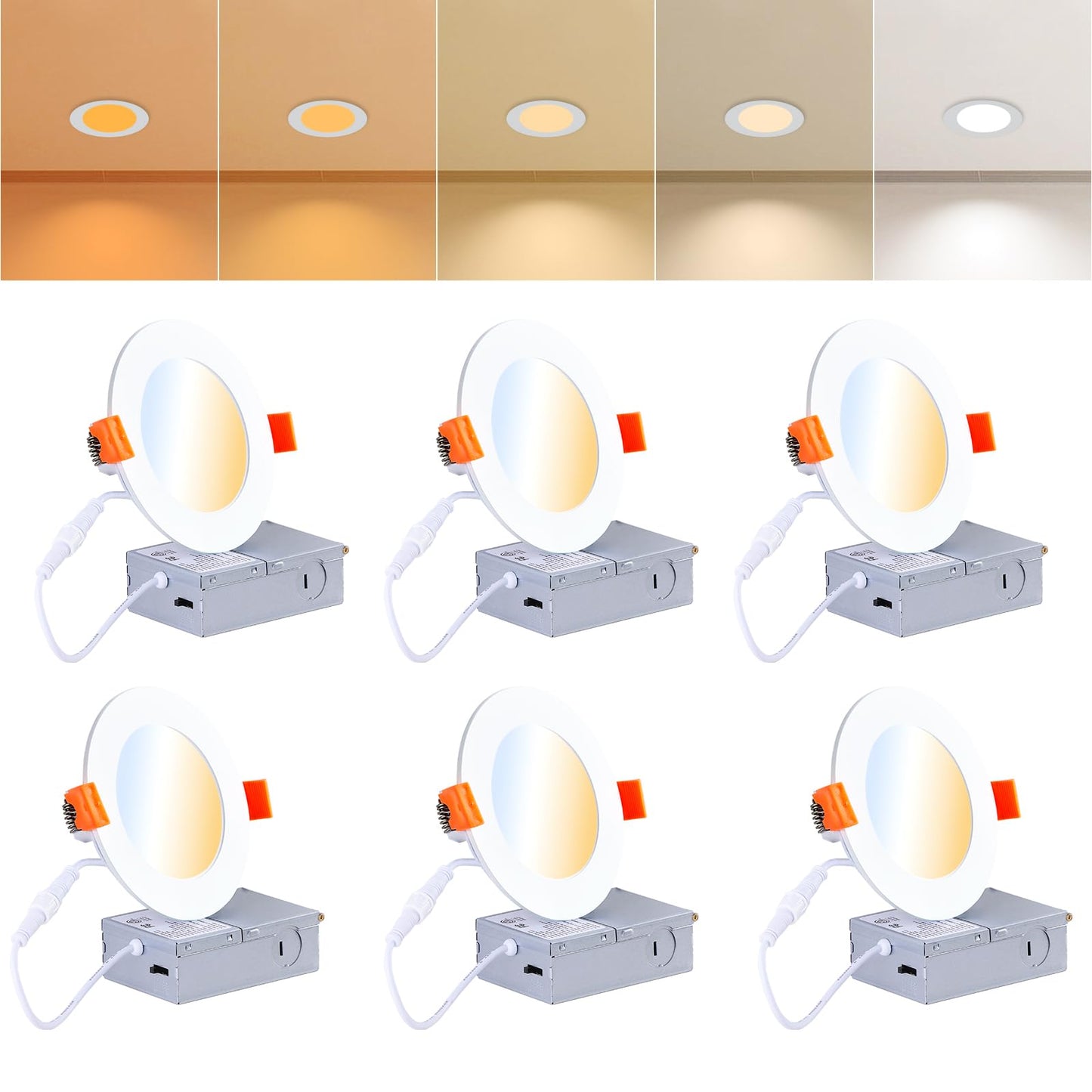 CycevSun Recessed Lighting 6 Inch Canless Dimmable & 5 CCT Selectable - Ultra Thin Wafer Downlight Soffit Pot Ceiling Light, Ext
