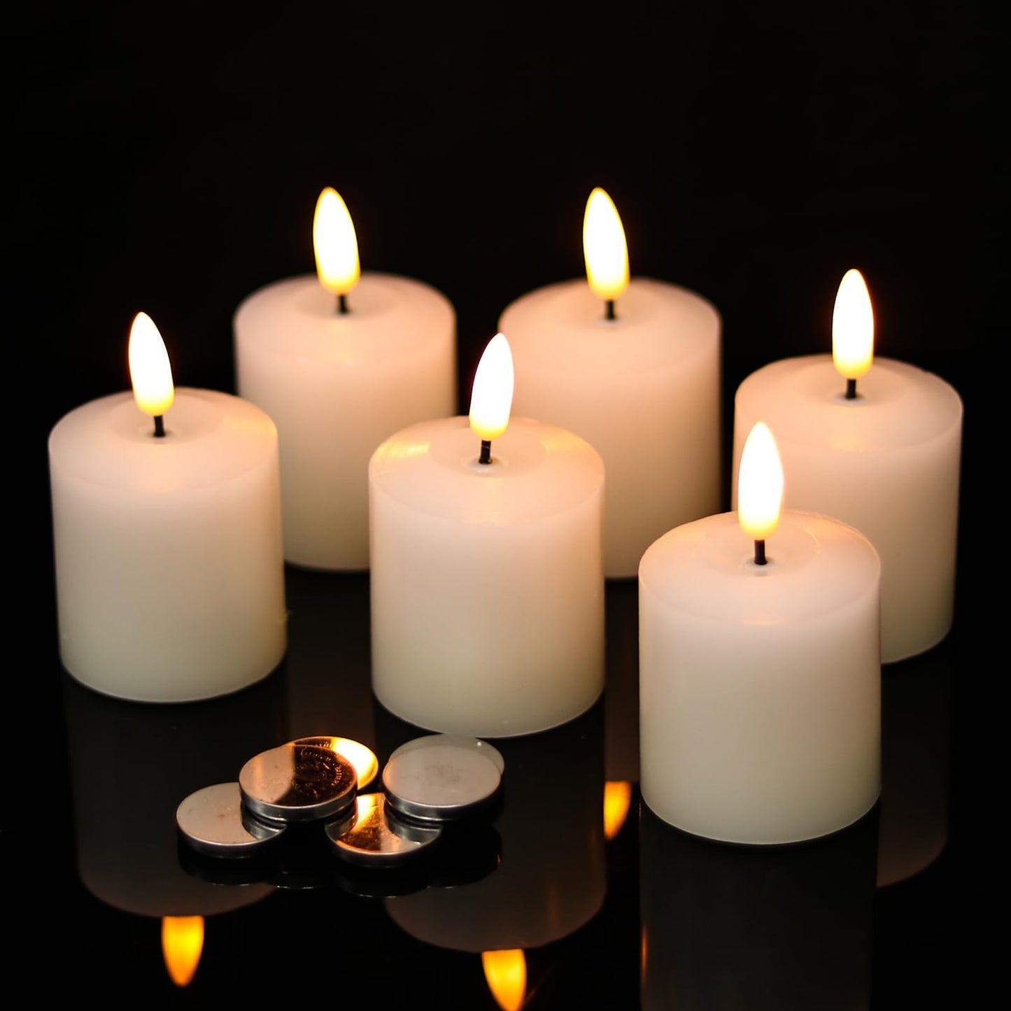 KunSwenn LED Votive Flickering Flameless Candles, Flameless Pillar Candlesticks with 3D Wick Realistic, Real Wax Candles Battery Operated for Wedding Birthday Home Decor (Battery Included)