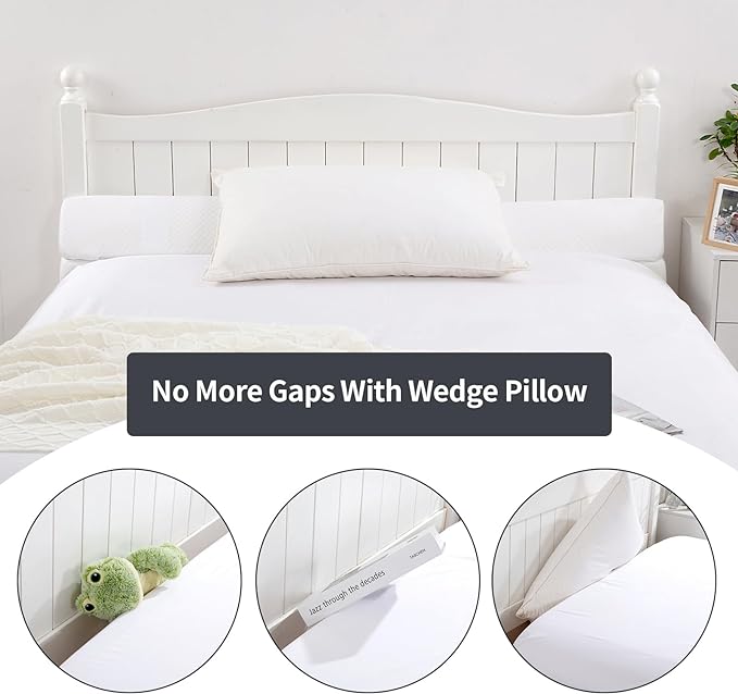 MABOZOO Pillow Wedge for Headboard Gap,Bed Gap Filler Twin Size,Foldable Bed Wedge Pillow for Headboard,White Bed Wedge Gap Filler,Foam Mattress Gap Filler,39"x6"x6"