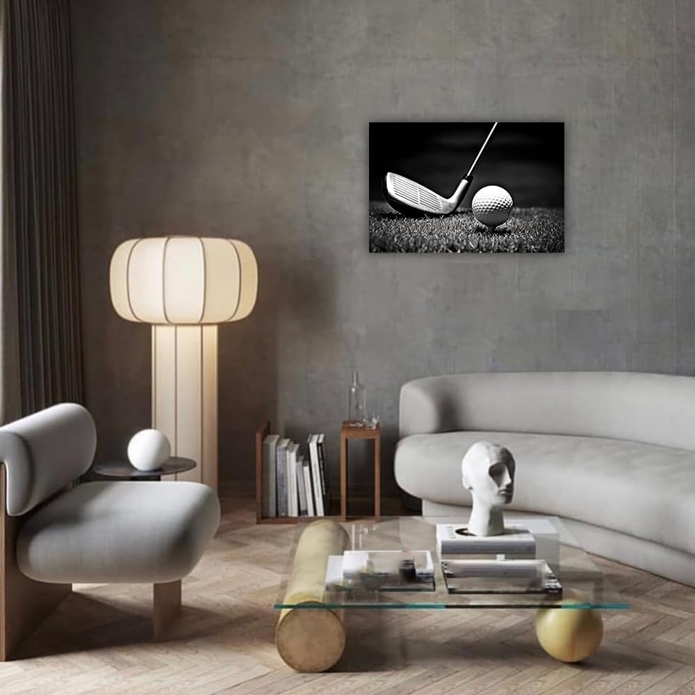 LURENCZH Golf Canvas Wall Art Black and White Golf Picture Prints Ball Sport Paintings for Golf Course Fitness Room Office Decor Framed(Golf-2,16.00" x 24.00")