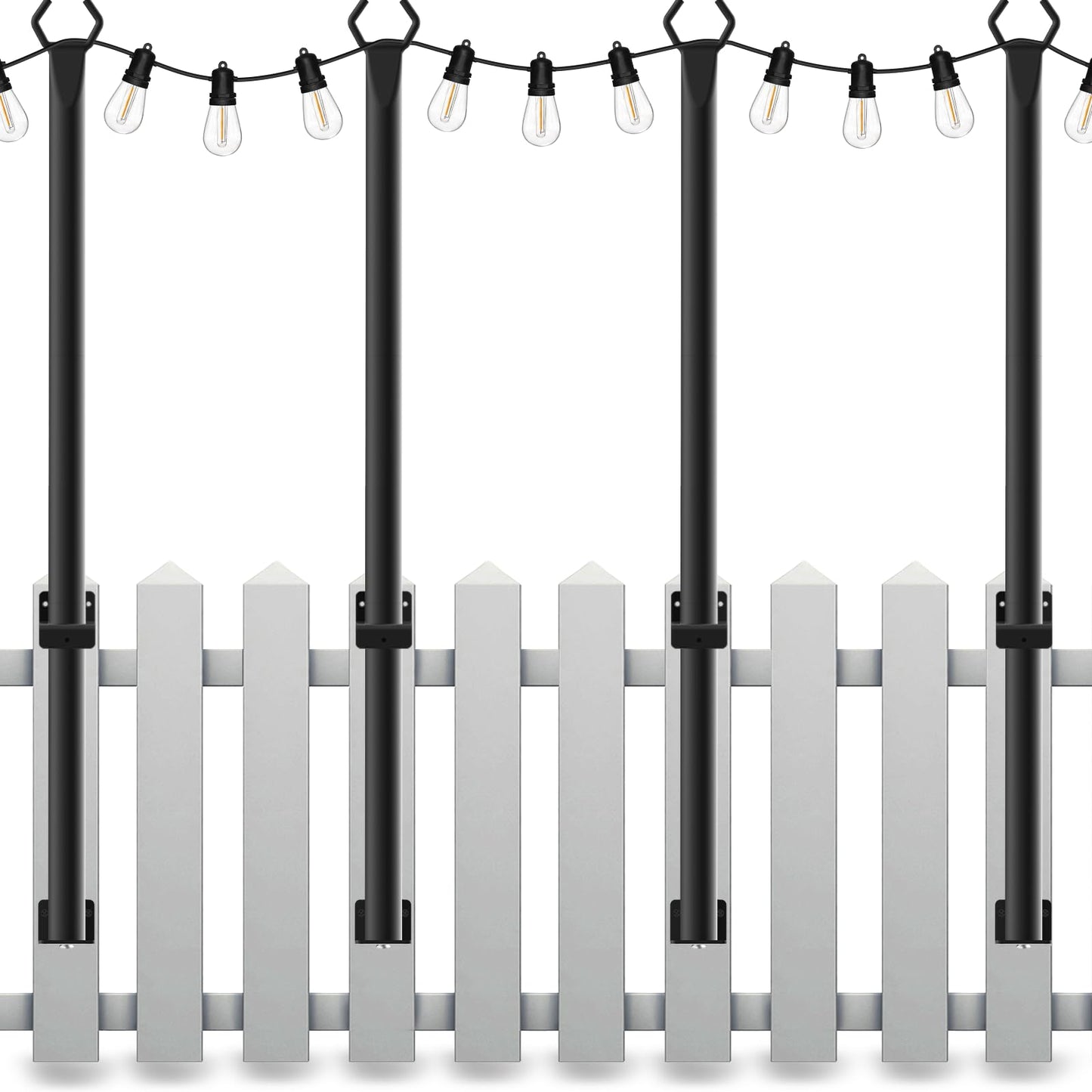 Mutovlin String Light Poles 5FT, Metal, Black, 24 Pack for Outdoor Use, Patio, Deck, Backyard