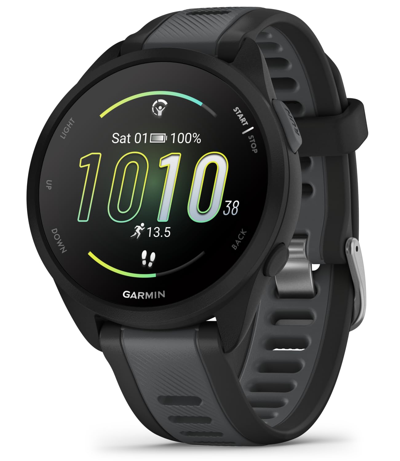 Wearable4U - Garmin Forerunner 165 Running Smartwatch, Colorful AMOLED Touchscreen, Training Metrics and Recovery Insights Includes PowerPack, Adapters Bundle, Black/Slate Gray