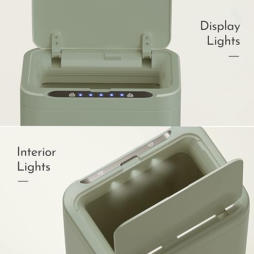 ELPHECO Stainless Steel Office Trash Can 6.6 Gallon Motion Sensor Garbage Bin Rectangular Automatic Touch Free Waste Bin for Hotel and Living Room, Avocado Green, 2AA