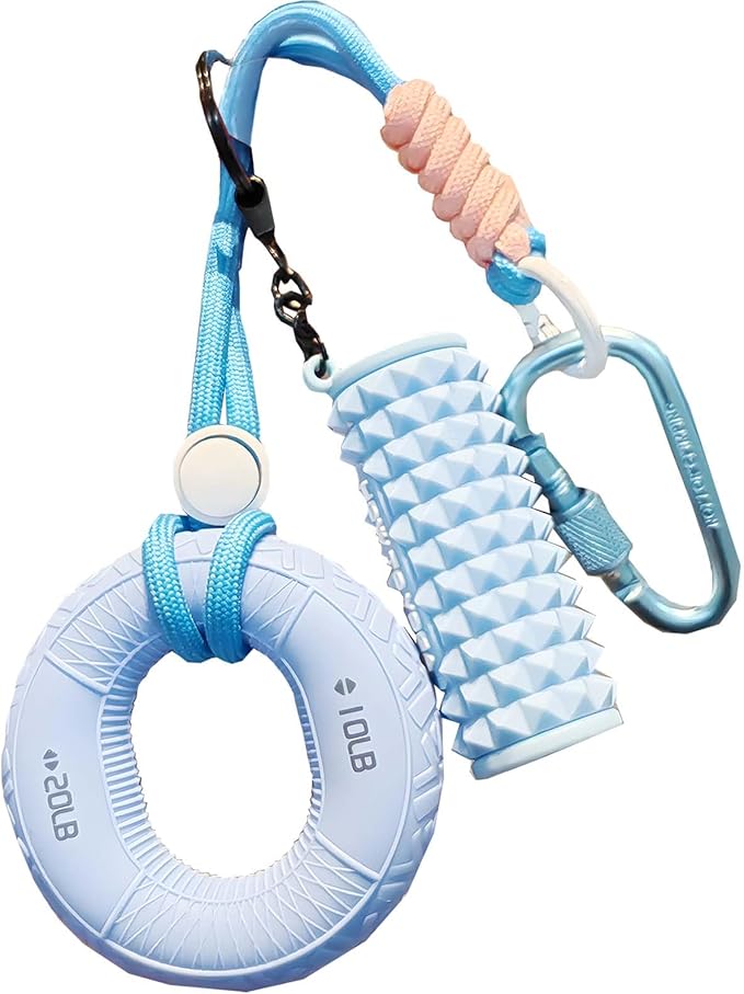 Silicone Grip Strengthener with Mini Foam Roller Keychain Bag Charm- Portable Hand Exerciser