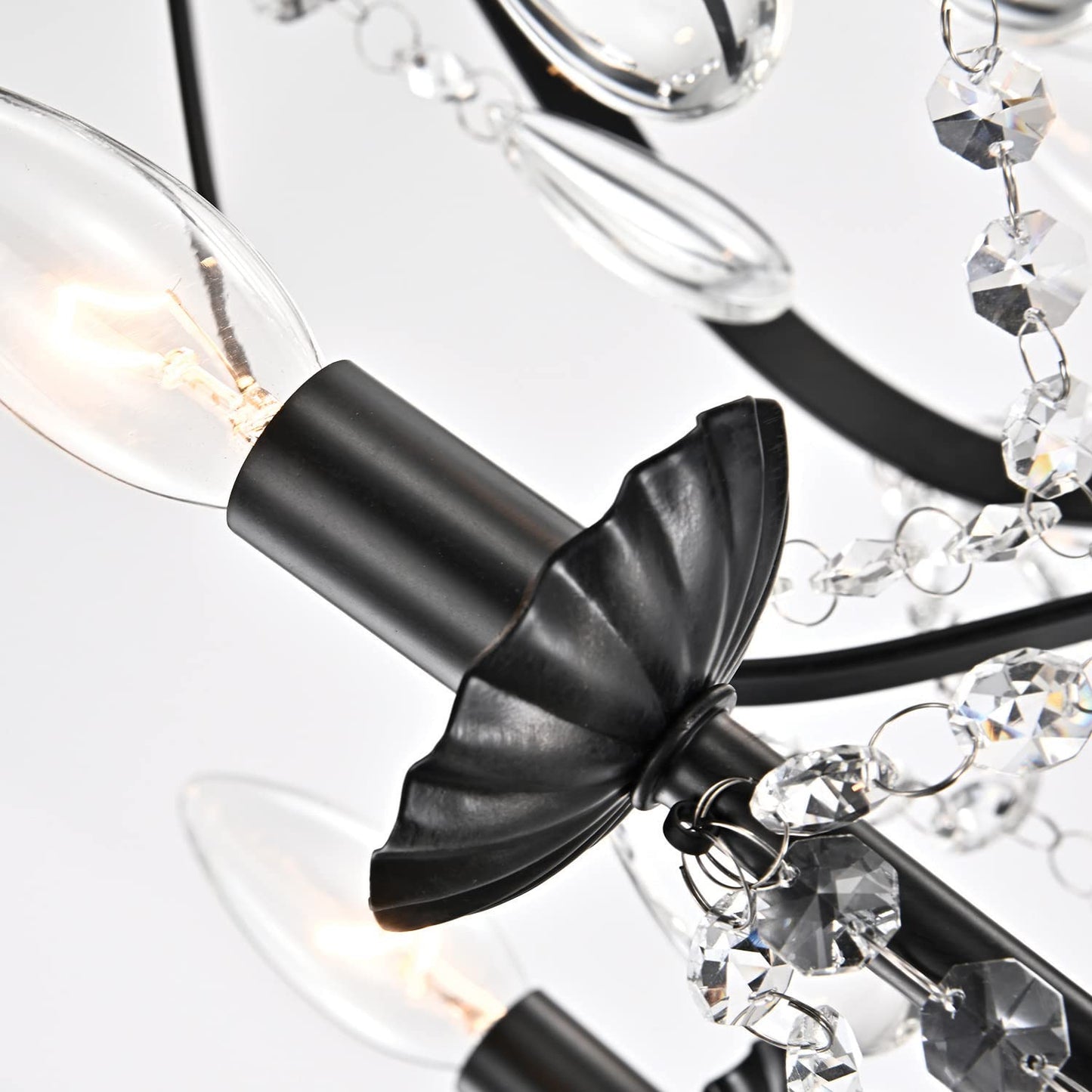 Edvivi Amorette Crystal Chandelier 5 Lights, Black Metal, Teardrop Crystals, Adjustable Ceiling Light For Foyer, Dining Room, Bedroom