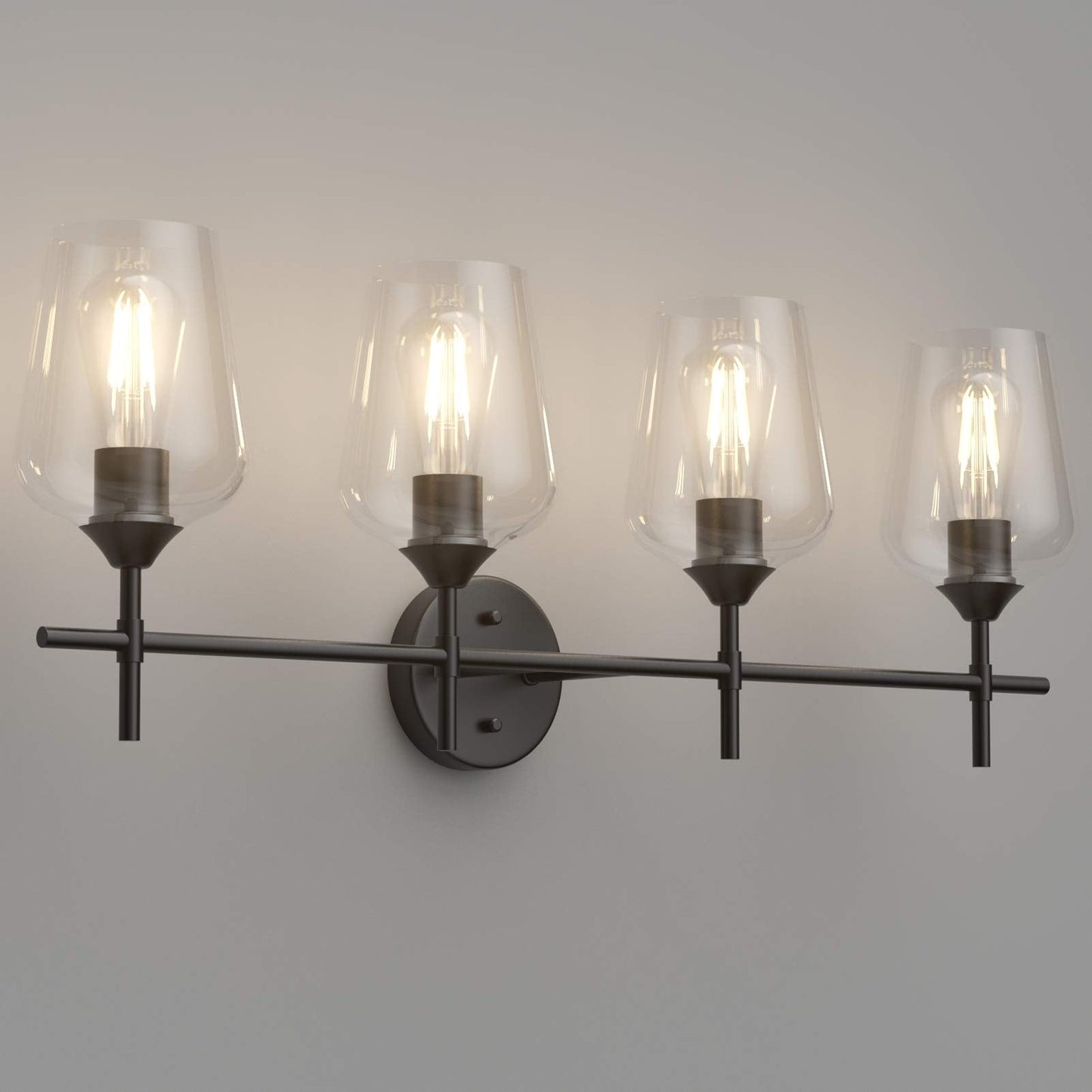 Ralbay 4-Light Vintage Bathroom Vanity Lighting, Industrial Matte Black Finish, Clear Glass Sconce, Model 2031, Farmhouse Style