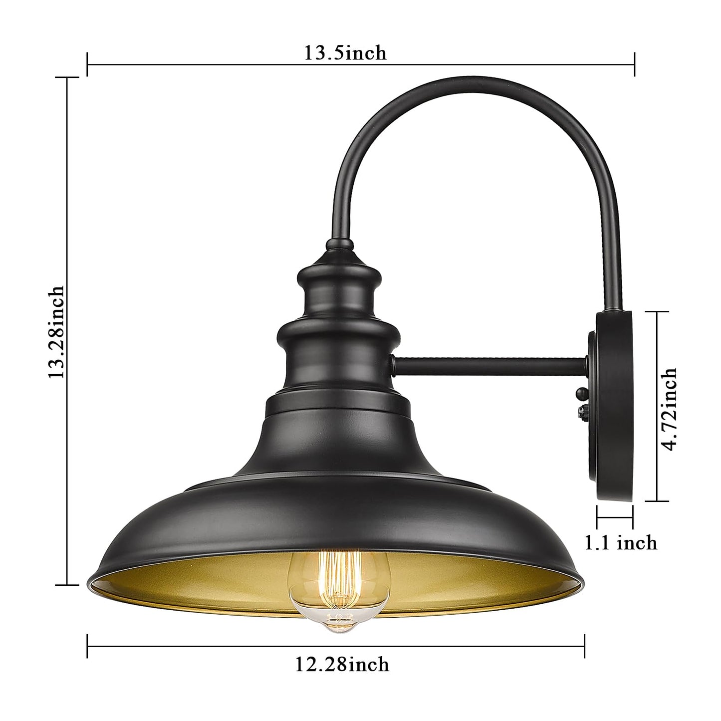 Diyel Outdoor Barn Light Fixture, Dusk to Dawn Sensor, 12.3 Inch, Black, Iron, Model RZ004BK-2, 2 Pack