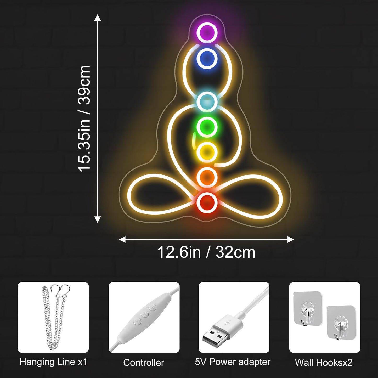 Seven Chakras Meditation Neon Sign Custom Yoga Studio Logo Led Sign Chakras Led Neon Pilates Studio Art Meditation Room Wall Art Yoga Lover Gift  Psychic Chakras Healing Exercise  Peaceful Sign
