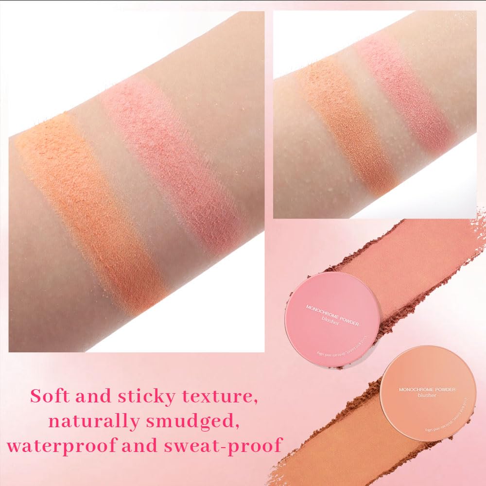 HHLTOH Warm Orange Powder Matte Blush with Mirror - Lightweight Smooth Blendable Baked Blush, Fade & Transfer-Resistant, Natural