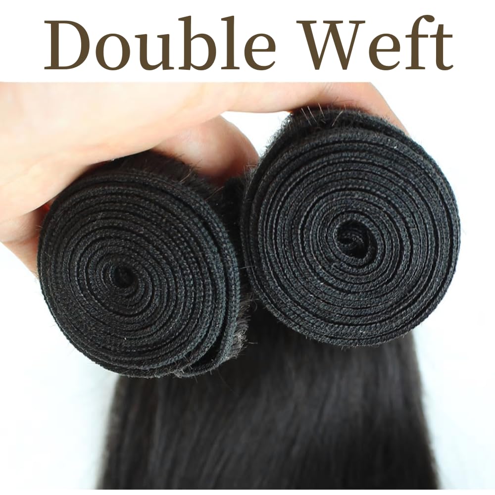 Huarisi 10A Brazilian Body Wave Human Hair Bundles, 24-26 Inch, 100% Unprocessed Virgin, 2 Bundles for Women, Natural Black, Sew