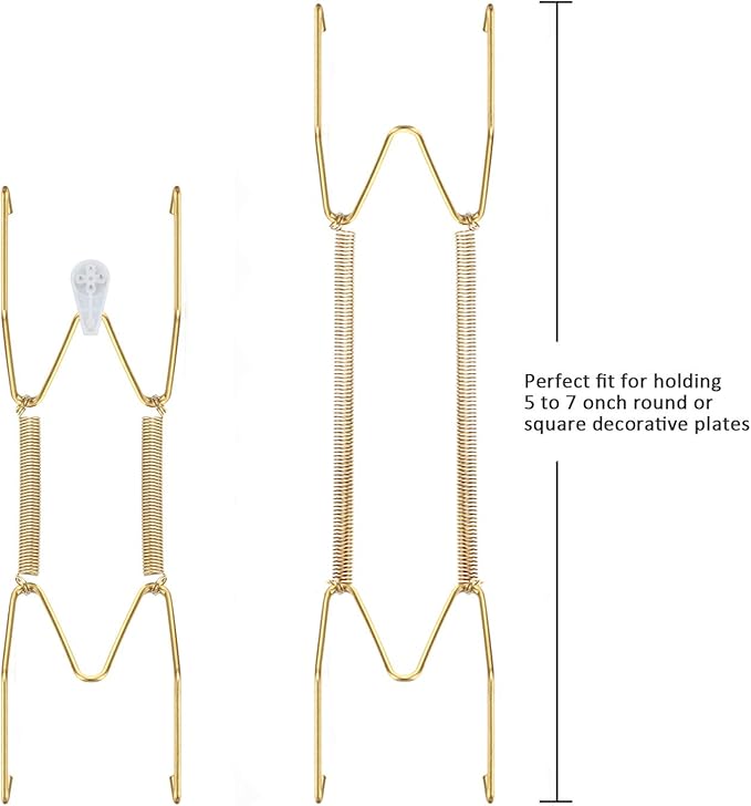 Hotop 12 Pieces Plate Hangers for Wall 6 Inch Stainless Steel Wire Invisible Plate Hangers Heavy Duty Display Holders with 12 Pieces Hooks for Wall Decorative(Gold)