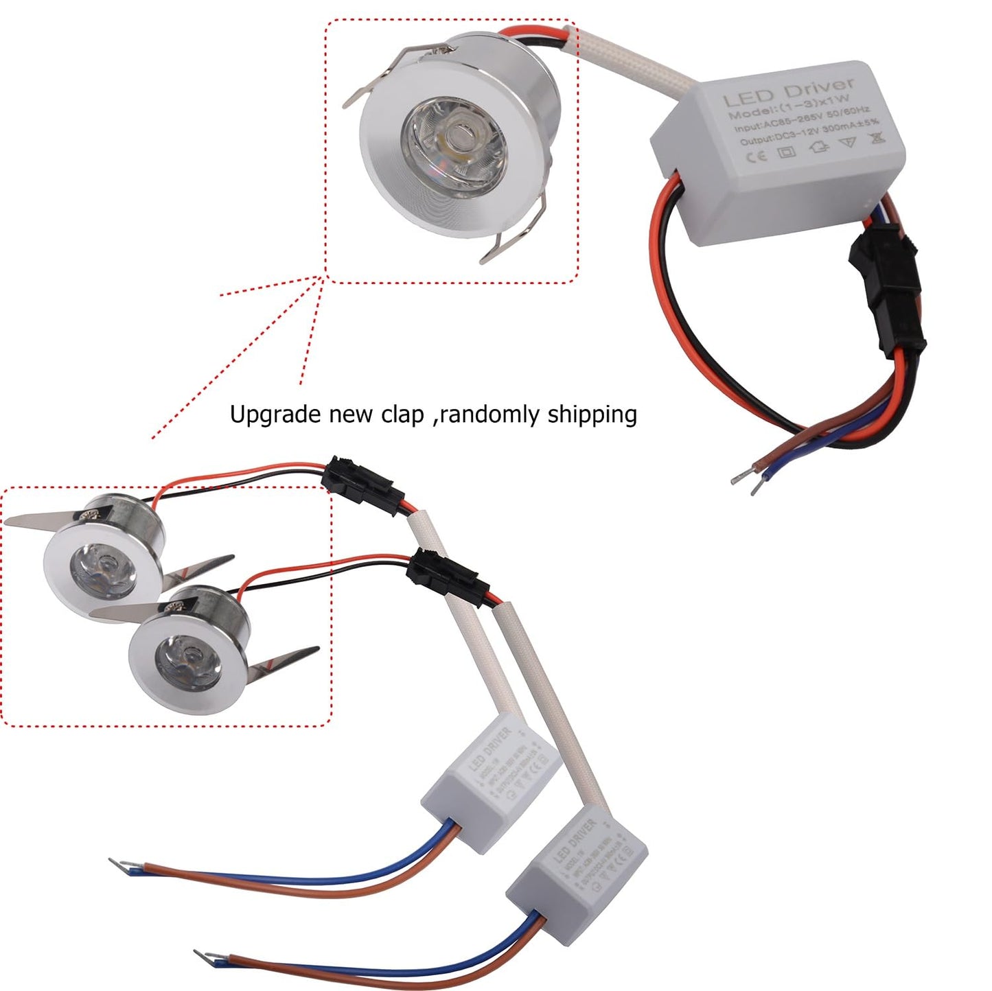 Scpopfer 2Pack 1W Mini Spotlights Recessed Ceiling Showcase Display Under-Cabinet Indoor Lights Fixture With Ac 110V 220V To Dc3-12V Led Power Supply Driver 3000K Warm-White Lighting Silver-Shell
