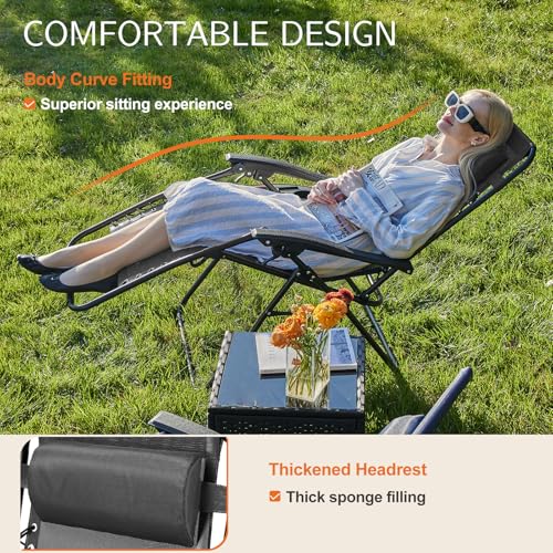 Sweetcrispy Zero Gravity Chairs, Set of 2 Portable Recliner Beach Camping Patio Outdoor Folding Lounge Chair with Cup Hold...